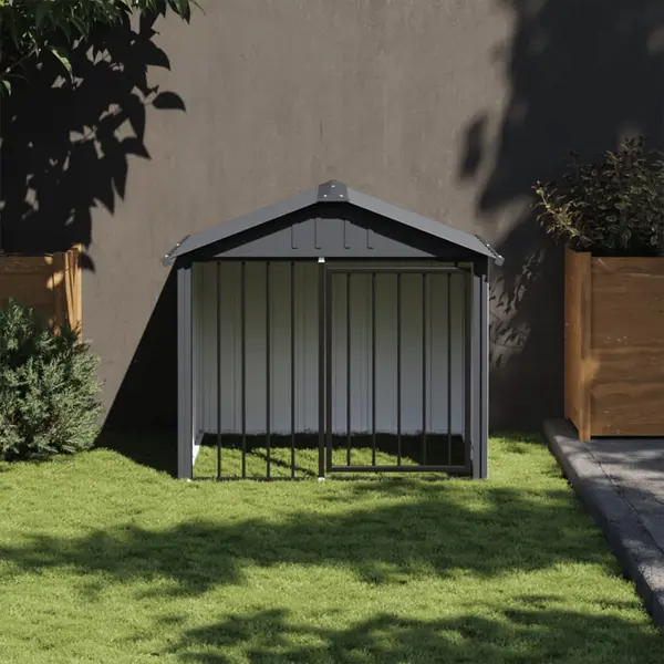 Gossi cusca caine cu acoperis, negru, 117x103x102 cm, otel galvanizat