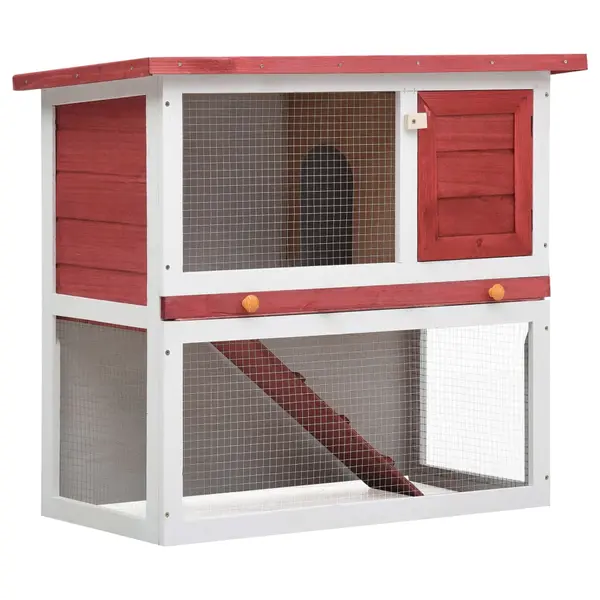 Gossi cusca de iepuri pentru exterior, 1 usa, rosu, lemn