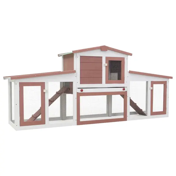 Gossi cusca mare exterior pt. iepuri, maro si alb, 204x45x85 cm, lemn