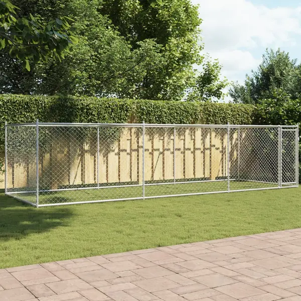 Gossi cusca pentru caini cu usa, gri, 6x2x1,5 m, otel galvanizat