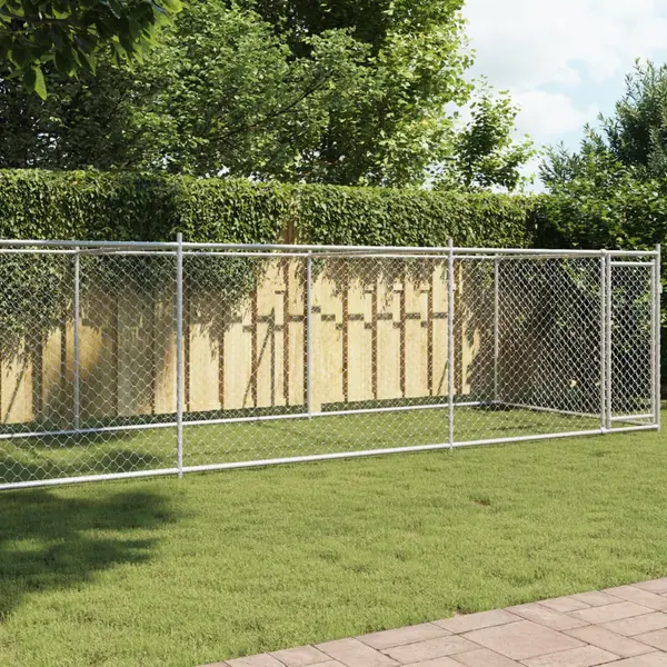 Gossi cusca pentru caini cu usa, gri, 8x2x1,5 m, otel galvanizat