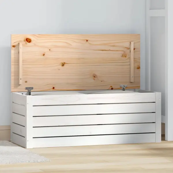 Gossi cutie de depozitare, alb, 89x36,5x33 cm, lemn masiv de pin