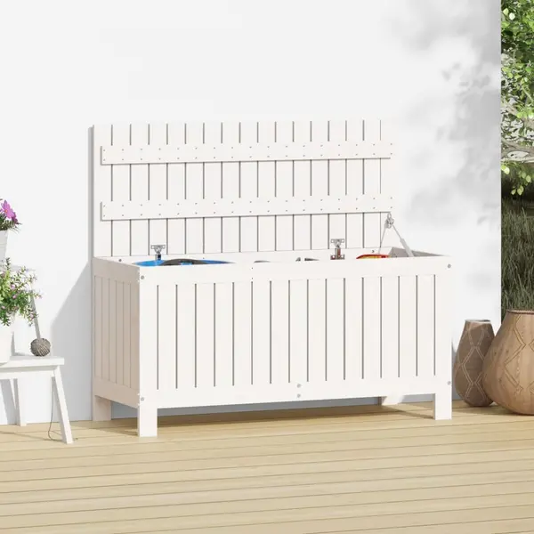 Gossi cutie de depozitare gradina, alb, 108x42,5x54 cm lemn masiv pin