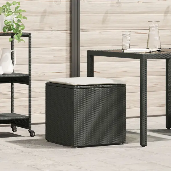 Gossi cutie de depozitare pentru exterior negru si crem ratan, poliester