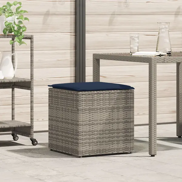 Gossi cutie de stocare gri si bleumarin ratan si perna din material textil