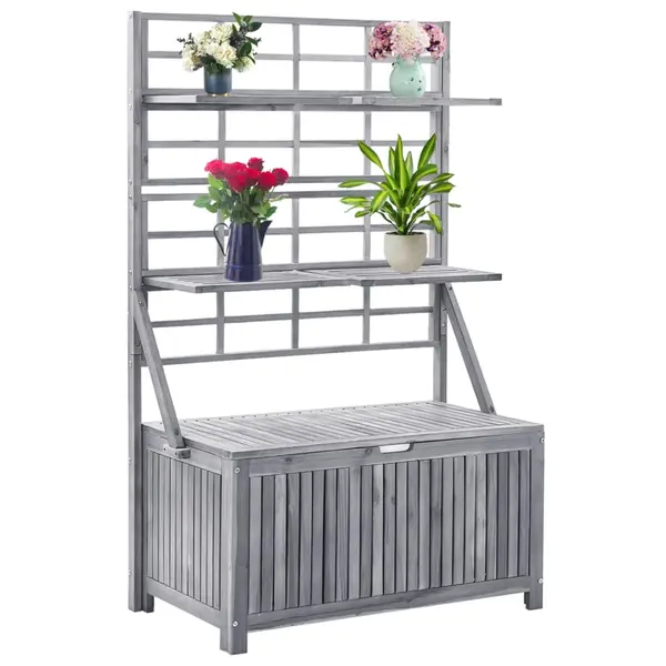 Gossi cutie depozitare cu spalier, gri 99x55x160 cm lemn masiv acacia