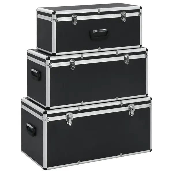 Gossi cutii de depozitare, 3 buc., negru, aluminiu