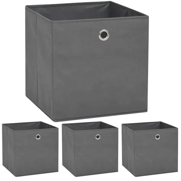 Gossi cutii de depozitare, 4 buc, material netesut, 32x32x32 cm, gri