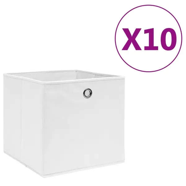 Gossi cutii depozitare, 10 buc., alb, 28x28x28 cm, material netesut