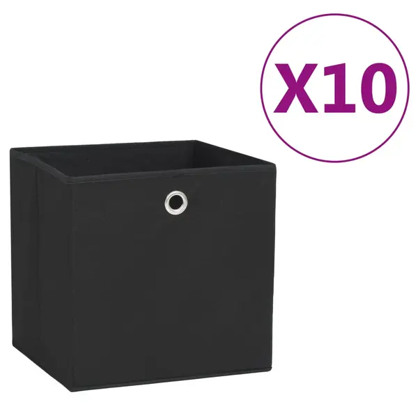 Gossi cutii depozitare, 10 buc., negru, 28x28x28 cm, material netesut