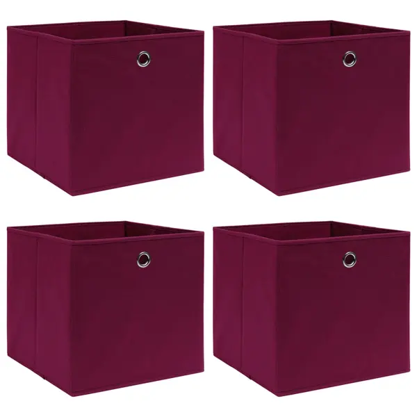 Gossi cutii depozitare, 4 buc., rosu inchis, 32x32x32 cm, textil