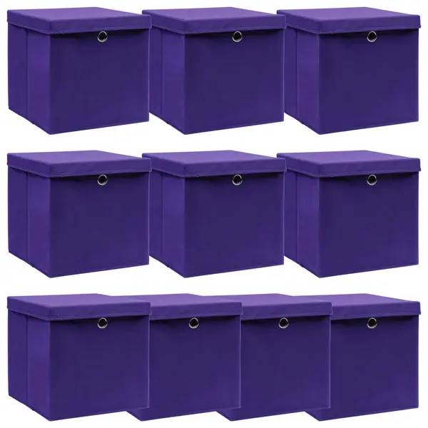 Gossi cutii depozitare cu capace 10 buc. violet, 32x32x32 cm, textil