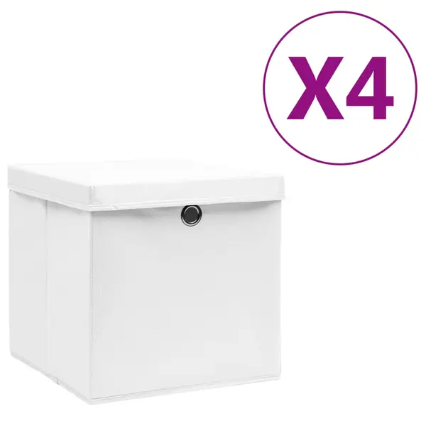 Gossi cutii depozitare cu capace, 4 buc., alb, 28x28x28 cm