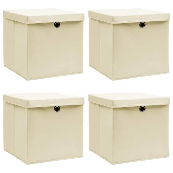 Gossi cutii depozitare cu capace 4 buc. crem, 32x32x32 cm, textil