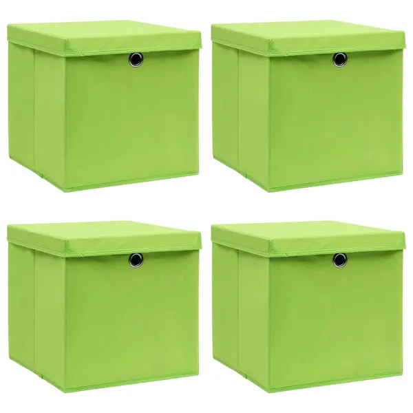 Gossi cutii depozitare cu capace 4 buc. verde, 32x32x32 cm, textil