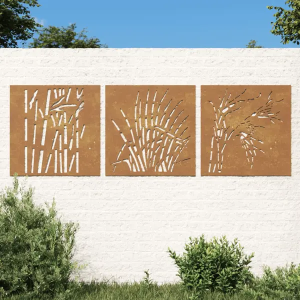 Gossi decor de perete 3 buc. 55x55 cm model iarba otel corten
