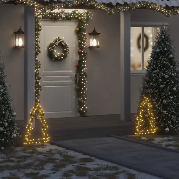 Gossi decoratiune brad cu lumini de craciun cu tarusi, 80 led, 60 cm