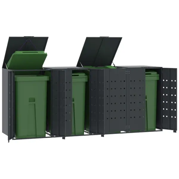 Gossi depozitare cos gunoi roti 4 cosuri antracit 276x79x117 cm otel