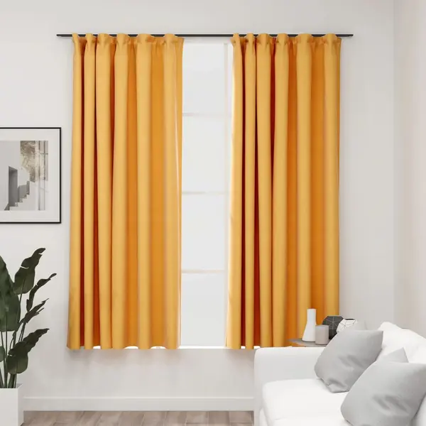 Gossi draperii opace aspect in, carlige, 2 buc., galben, 140 x 175 cm