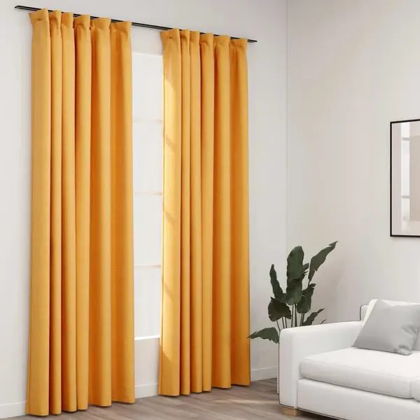 Gossi draperii opace aspect in, carlige, 2 buc., galben, 140x245 cm