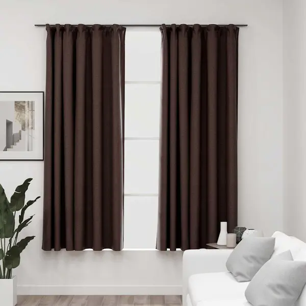 Gossi draperii opace aspect in, carlige, 2 buc. gri taupe, 140x175 cm