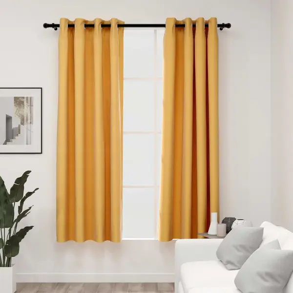 Gossi draperii opace aspect in, cu ocheti, 2 buc., galben, 140x175 cm