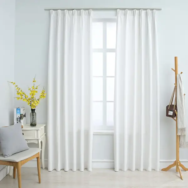 Gossi draperii opace cu carlige, 2 buc., alb ivoriu, 140 x 225 cm