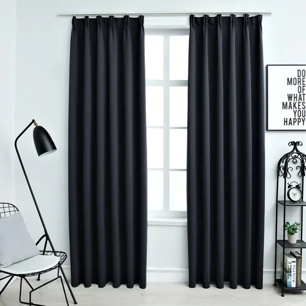 Gossi draperii opace cu carlige, 2 buc., antracit, 140 x 175 cm