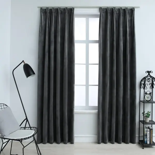 Gossi draperii opace cu carlige, 2 buc., antracit, 140x245cm, catifea