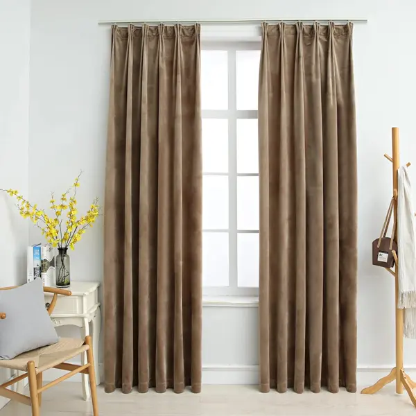 Gossi draperii opace cu carlige, 2 buc., bej, 140x245 cm, catifea