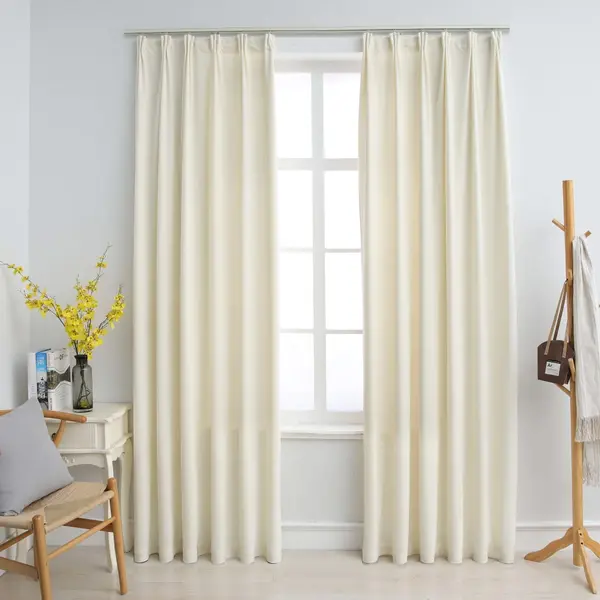 Gossi draperii opace cu carlige, 2 buc., crem, 140x175 cm, catifea