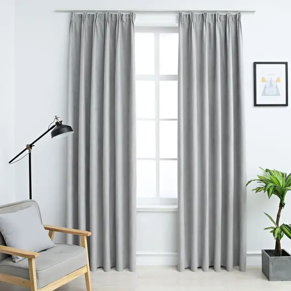 Gossi draperii opace cu carlige, 2 buc., gri, 140 x 175 cm