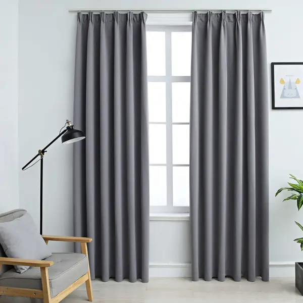 Gossi draperii opace cu carlige, 2 buc., gri, 140 x 225 cm