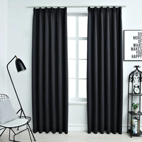 Gossi draperii opace cu carlige, 2 buc., negru, 140 x 175 cm