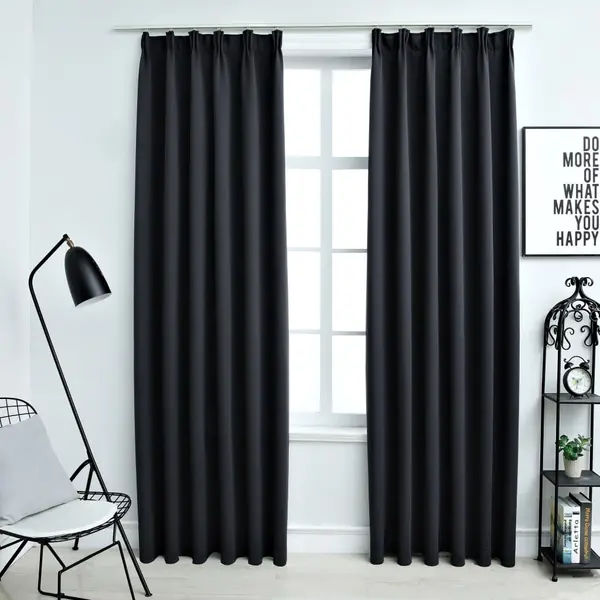 Gossi draperii opace cu carlige, 2 buc., negru, 140 x 245 cm