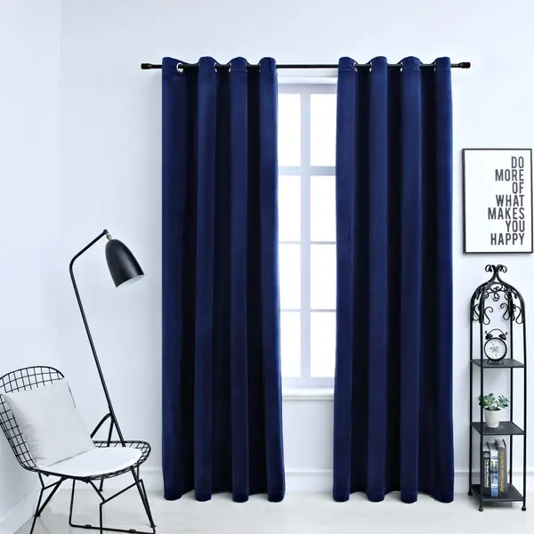 Gossi draperii opace cu inele, 2 buc., albastru, 140x225 cm, catifea
