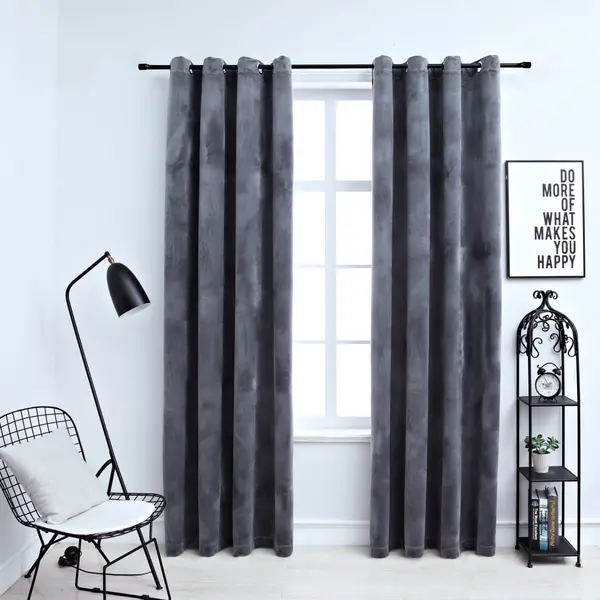 Gossi draperii opace cu inele, 2 buc., antracit, 140x245 cm, catifea