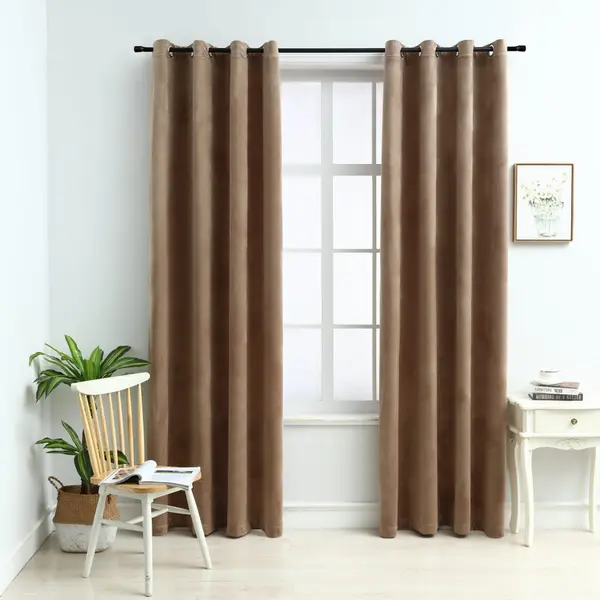 Gossi draperii opace cu inele, 2 buc., bej,140 x 245 cm, catifea