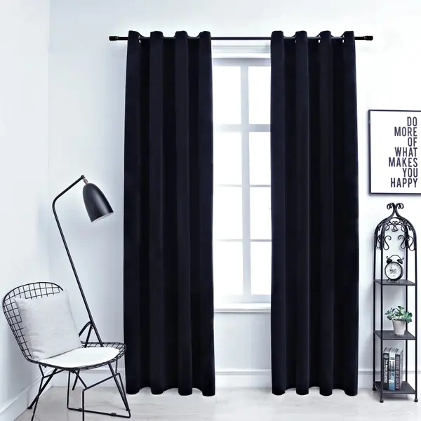 Gossi draperii opace cu inele, 2 buc., negru, 140 x 245 cm, catifea