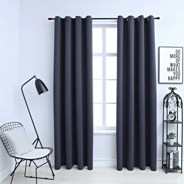 Gossi draperii opace cu inele metalice, 2 buc, antracit, 140 x 225 cm