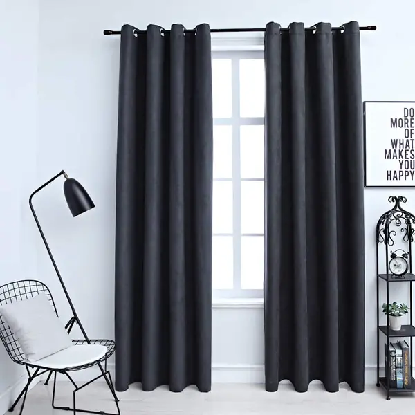 Gossi draperii opace cu inele metalice, 2 buc, antracit, 140 x 245 cm