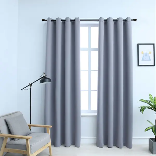Gossi draperii opace cu inele metalice, 2 buc., gri, 140 x 175 cm