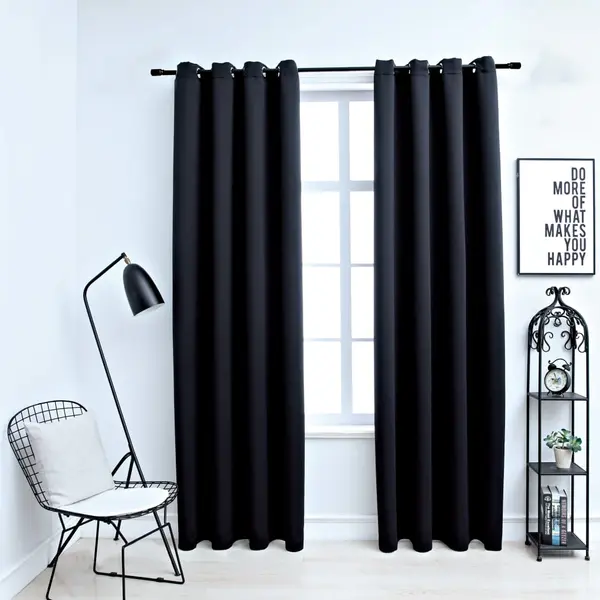 Gossi draperii opace cu inele metalice, 2 buc., negru, 140 x 245 cm
