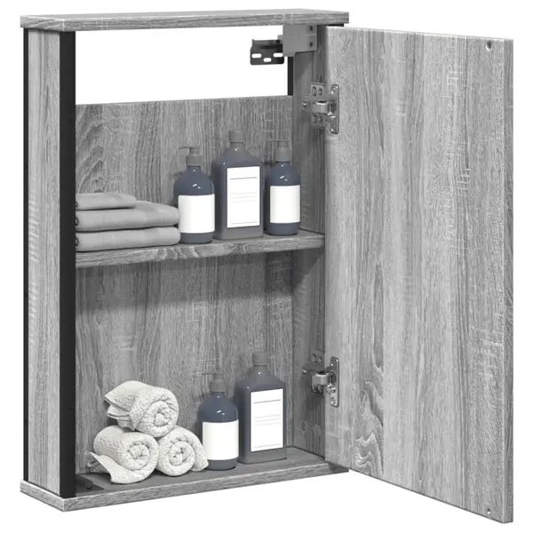 Gossi dulap baie cu oglinda gri sonoma 42x12x60 cm lemn compozit
