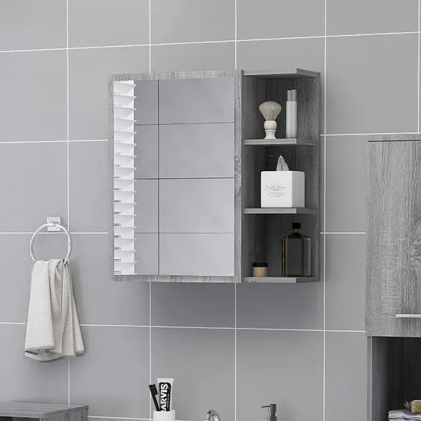 Gossi dulap baie cu oglinda gri sonoma 62,5x20,5x64 cm lemn compozit