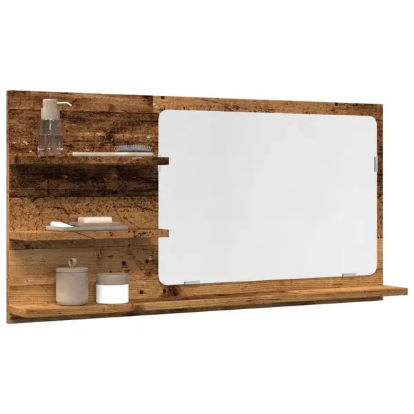 Gossi dulap baie cu oglinda, lemn vechi, 90x11x45 cm, lemn prelucrat