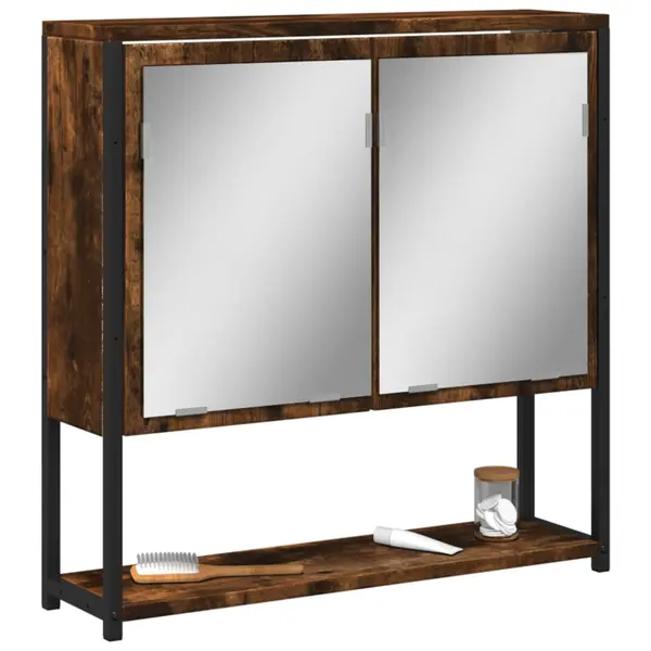 Gossi dulap baie cu oglinda stejar fumuriu 60x16x60 cm lemn compozit