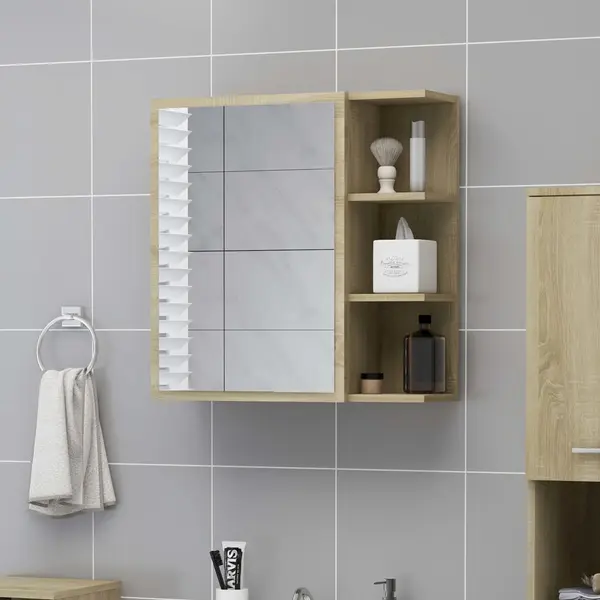 Gossi dulap baie cu oglinda, stejar sonoma, 62,5x20,5x64 cm