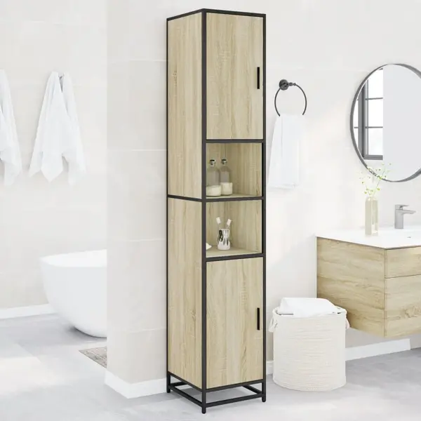 Gossi dulap baie stejar sonoma 35x37,5x188,5 cm lemn prelucrat/metal