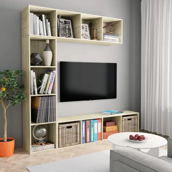 Gossi dulap carti / tv, 3 piese, stejar sonoma, 180 x 30 x 180 cm